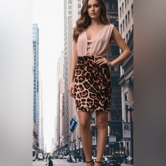 Monaco Leopard print cream & brown mini sleeveless dress size Lg - Picture 13 of 13